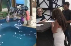 VÍDEO: imagens mostram momento em que noiva cai em piscina antes de morrer em SP; VEJA